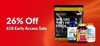Banner promoting 26% off during the 618 Early Access Sale, featuring supplement products.