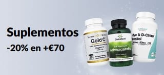 20% menos en compras de más de €70 en suplementos con el código AUG26EUSUPP. Muestra vitamina C, ashwagandha e inositol.