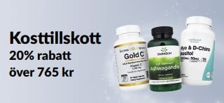 20% rabatt över 765 kr på kosttillskott med kampanjkoden AUG26EUSUPP. Med C-vitamin, ashwagandha och inositol.