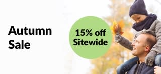 iHerb banner promoting an autumn sale with 15% off sitewide. Promo code is SW15EU.