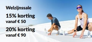 Welzijnssale banner met 15% korting vanaf € 50 en 20% korting vanaf € 90.