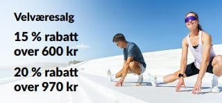 Velværesalg: 15 % rabatt over 600 kr og 20 % rabatt over 970 kr