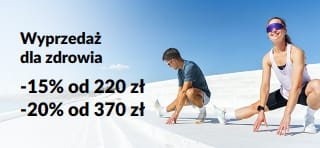 Baner promocyjny oferujący 15% zniżki przy zakupach od 220 zł oraz 20% zniżki przy zakupach od 370 zł.