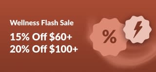 iHerb wellness flash sale banner offering 15% off $60+ and 20% off $100+ with code APR26SW.