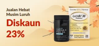 Jualan Hebat Musim Luruh: Diskaun 23% dengan kod 9GAS77. Menampilkan produk kesihatan, gunung-ganang dan dedaun musim luruh.