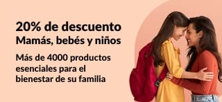 20% de descuento en esenciales de bienestar infantil. Código: JUL25KIDS. Imagen: Madre e hija felices con productos de salud.