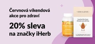 Reklamní banner pro víkendovou akci v červnu s nabídkou 20% slevy na značky iHerb s kódem JUN25HB, a produkty pro zdraví.