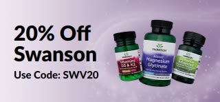 Banner promoting 20% off Swanson products with code 