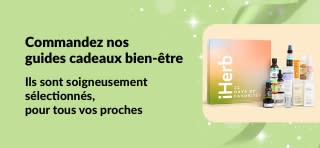 Bannière du guide cadeaux bien-être d'iHerb, présentant des coffrets cadeaux de soins personnels et de beauté soigneusement sélectionnés, parfaits pour touts vos proches