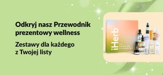 Baner iHerb przewodnik prezentowy wellness, przedstawiający wyselekcjonowane zestawy upominkowe do pielęgnacji i urody, idealne dla każdego z Twojej listy.