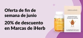 Banner con productos para la salud. Oferta de fin de semana de junio: 20% de descuento en Marcas de iHerb. Código: JUN25HB.