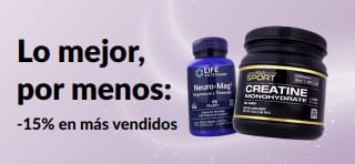 Banner que promociona 15% de descuento en los productos más vendidos