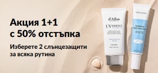 Промобанер на iHerb за слънцезащита, предлагащ 50% отстъпка за втори продукт, с два слънцезащитни продукта за всеки ден.