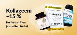iHerbin banneri, joka tarjoaa 15 % alennusta kollageenista.