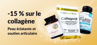 Bannière iHerb avec -15 % sur le collagène.
