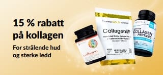 iHerb-banner som tilbyr 15 % rabatt på kollagen.