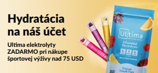 Baner propagujúci Ultima elektrolyty zadarmo pri nákupe športovej výživy nad 75 USD