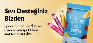 Spor ürünlerinde 75 $ ve üzeri alışverişlerde ücretsiz Ultima elektrolit ürünlerini tanıtan banner.