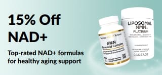 Banner promoting 15% off NAD+ supplements