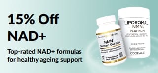 Banner promoting 15% off NAD+ supplements