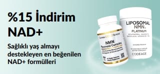 NAD+ takviyelerinde %15 indirimi tanıtan banner.