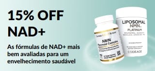 Banner promovendo 15% OFF em suplementos de NAD+