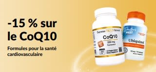 Bannière faisant la promotion d’une offre de -15 % sur le CoQ10.