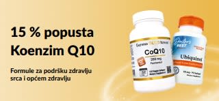 Reklamni natpis koji promovira 15 % popusta na koenzim Q10