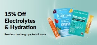 Banner promoting 15% off Electrolytes & Hydration