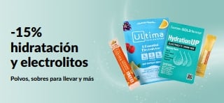 Banner que promociona 15% de descuento en hidratación y electrolitos