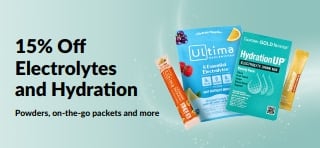 Banner promoting 15% off Electrolytes and Hydration