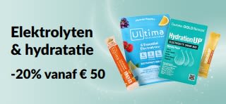 Banner met korting op elektrolyten en hydratatie.