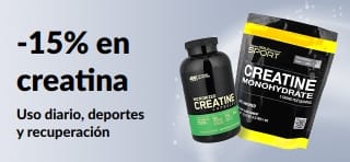 Banner que promociona un 15% de descuento en creatina