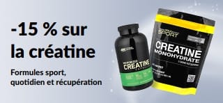 Bannière mettant en avant 15 % de réduction sur la créatine