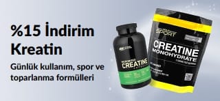 Kreatin ürünlerinde %15 indirim fırsatını tanıtan banner.