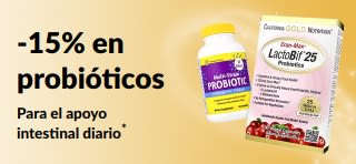 Banner que promociona un 15% de descuento en probióticos