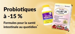 Bannière mettant en avant 15 % de réduction sur les probiotiques