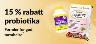 Banner som promoterer 15 % rabatt på probiotika