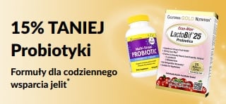 Baner promocyjny oferujący 15% zniżki na probiotyki