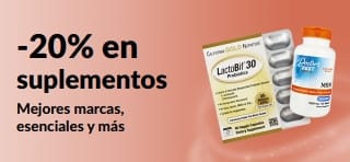 Banner que promociona 20% de descuento en suplementos