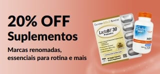 Banner promovendo 20% OFF em suplementos