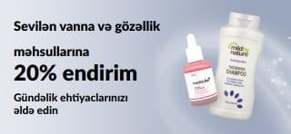 Seçilmiş vanna, gözəllik və şəxsi qulluq məhsullarına 20% endirimi təbliğ edən banner