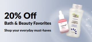 Banner promoting 20% Off select Bath, Beauty & Personal Care