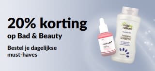 Banner ter promotie van 20% korting op bad, beauty en persoonlijke verzorging