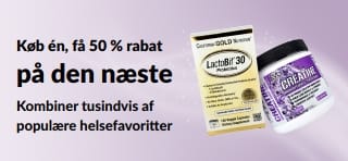 Banner, der reklamerer for tilbuddet »Køb en, få 50 % rabat på den næste«
