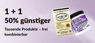 Banner für die Aktion 1+1 50% günstiger