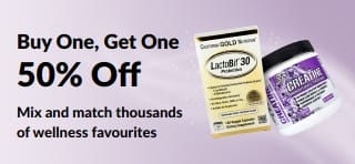 Banner promoting Buy One, Get One 50% off
