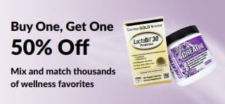 Banner promoting Buy One, Get One 50% off