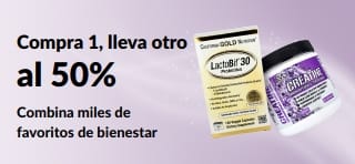 Banner que promociona la oferta ‘‘Compra 1, lleva otro al 50%’’
