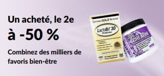 Bannière présentant l'offre « Un acheté, le deuxième à -50 % »